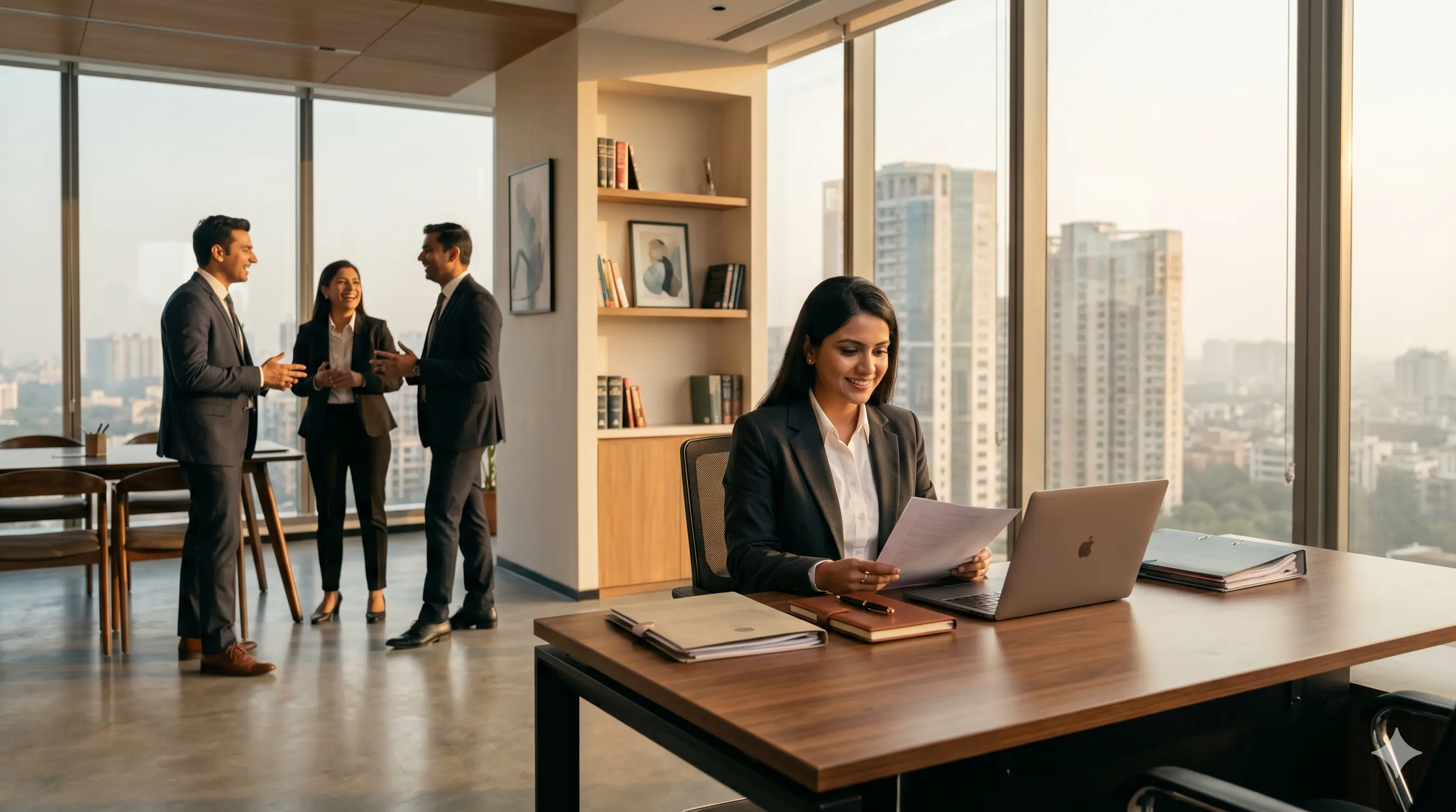 Professional lawyer assisting a first-time startup founder at a modern law office - LexWiser legal services for entrepreneurs and businesses across India